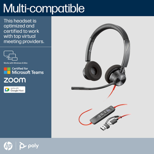 POLY Blackwire 3320 Stereo Microsoft Teams Certified USB-C Headset +USB-C/A Adapter POLY Blackwire 3320 Stereo Microsoft Teams Certified USB-C Headset +USB-C/A Adapter